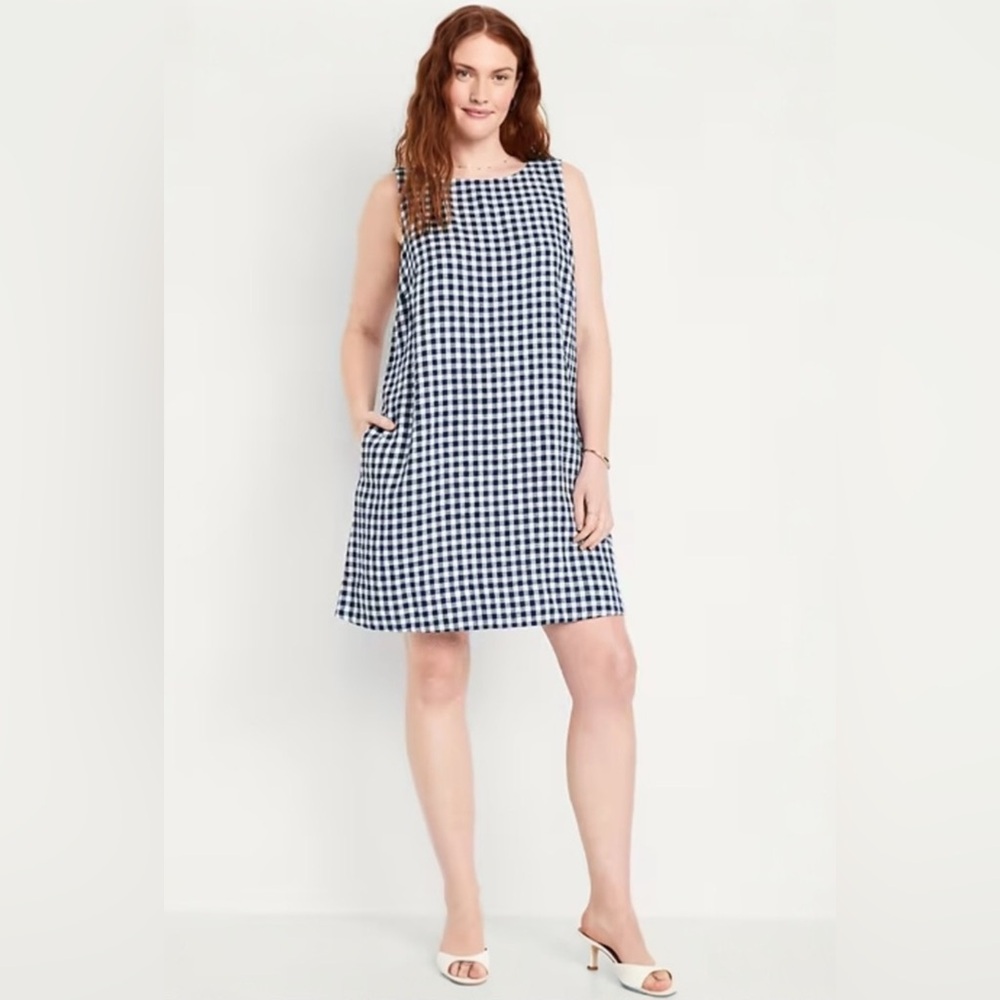 Old Navy Linen-Blend Mini Shift Dress Gingham - Picture 2 of 3